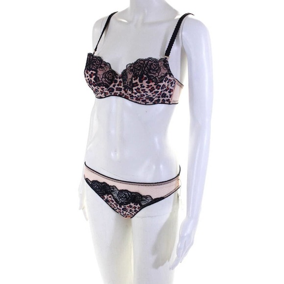 Stella McCartney Lace Balconette Bra Bikini Set Pink Black 34B Small - Picture 6 of 15
